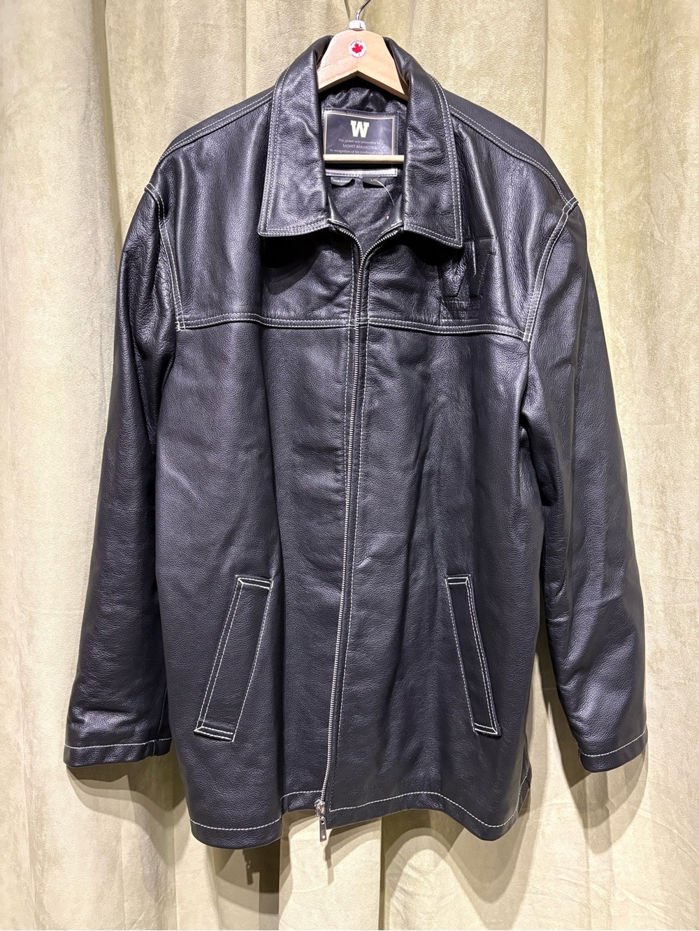 Leather Zip-Front Men's Jacket - Black